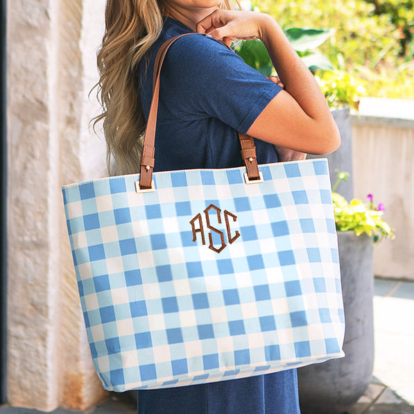 Personalized Gingham Tote Bag