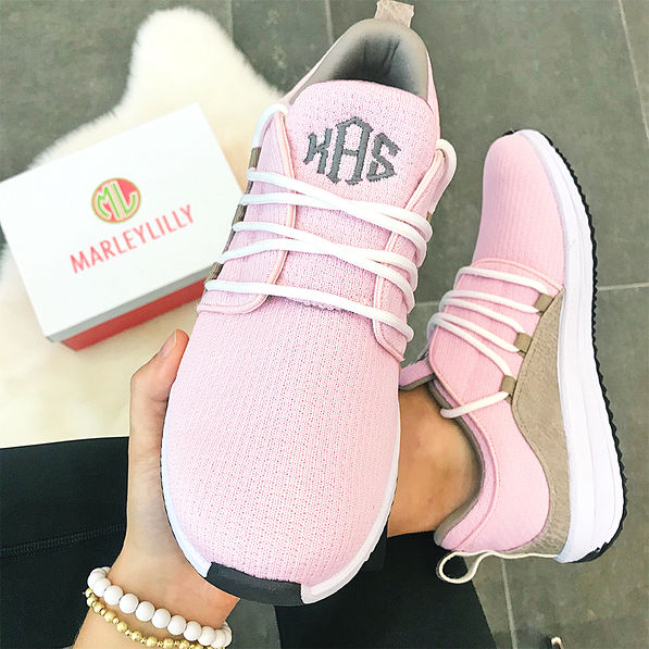 monogrammed pink athletic sneaker shoefie