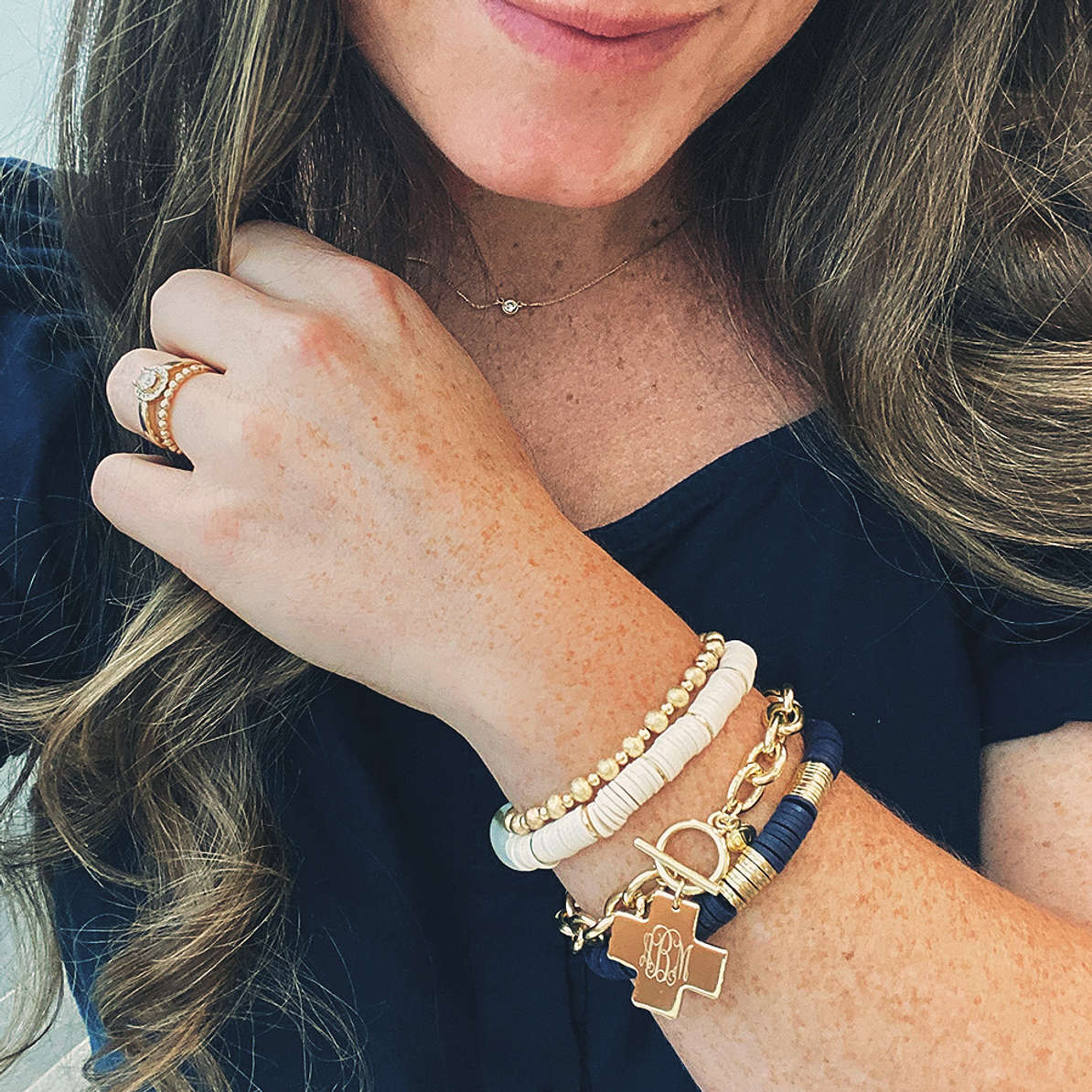 Engraved Cross Pendant Bracelet