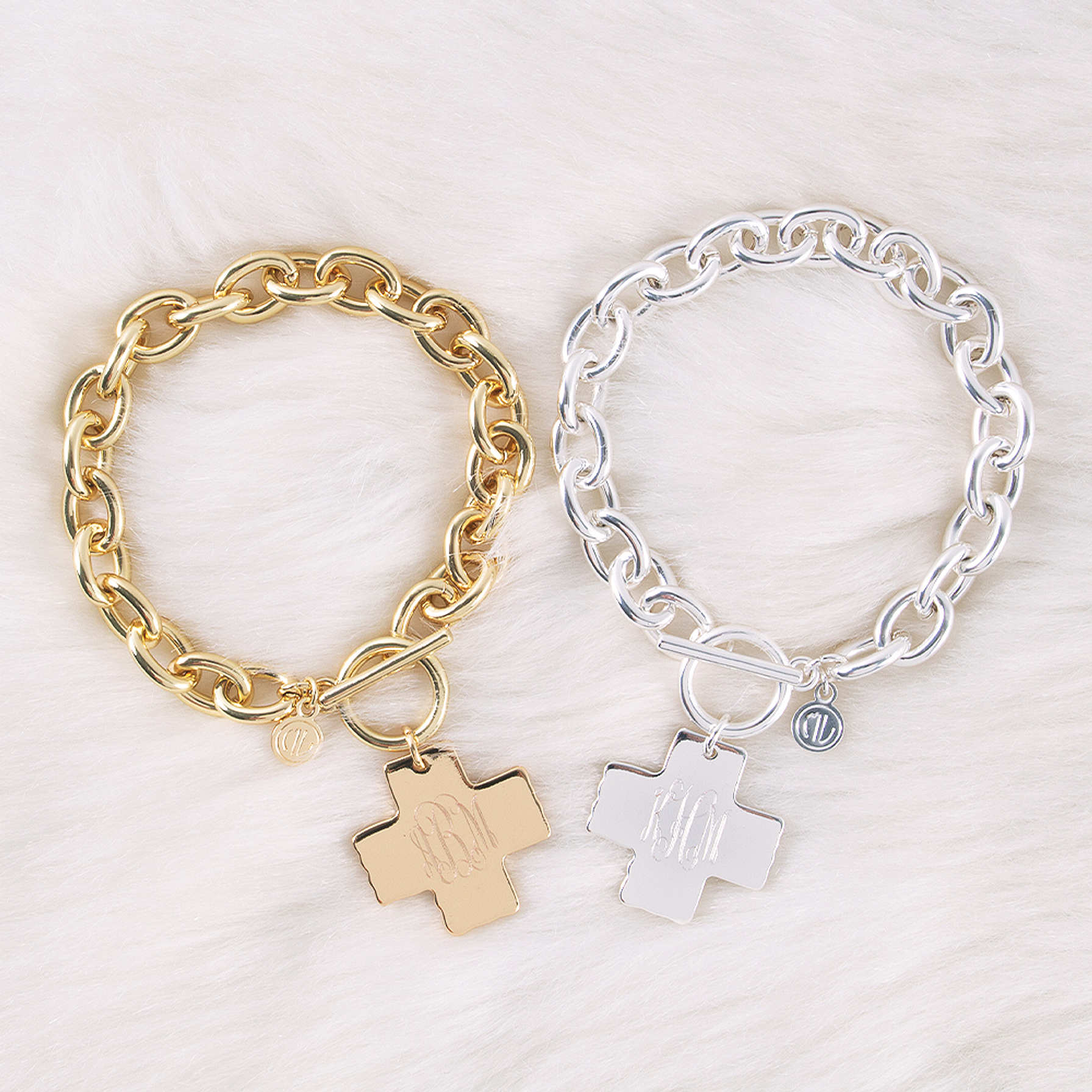 Engraved Cross Pendant Bracelet