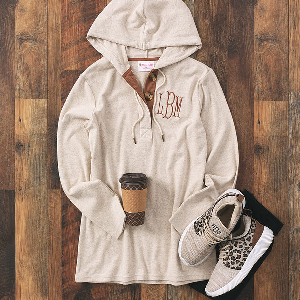 monogrammed popover hoodie with sneakers