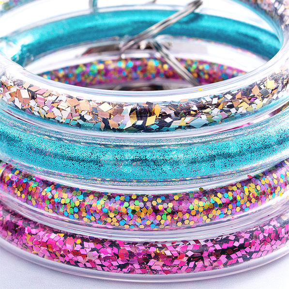 detail shot of confetti key rings
