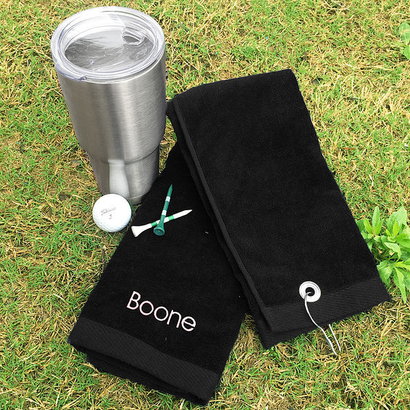 black golf towel with monogrammed name