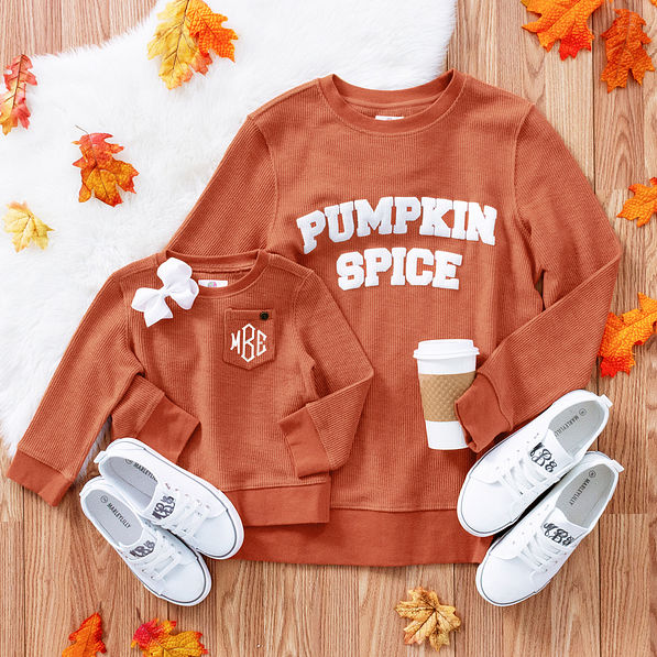 mom and me pumpkin corded sweatshirt styles