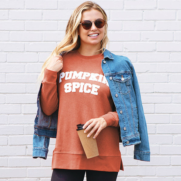 pumpkin spice corded sweatshirt with jacket