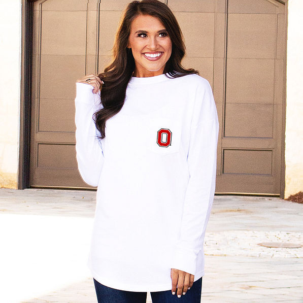 white long sleeve tee with ohio state logo