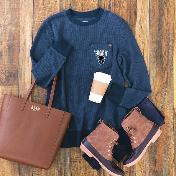Howard University Corded Sweatshirt in Navy with purse