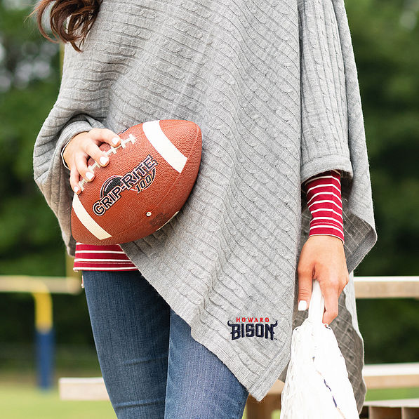 Howard Bison Poncho in Grey with Football