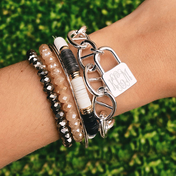 Monogrammed Padlock Bracelet in silver with spotted bracelet