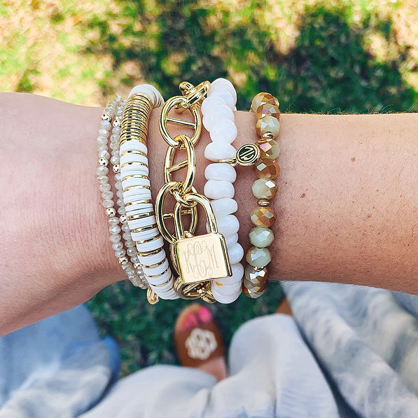 Monogrammed Padlock Bracelet in golf arm candy