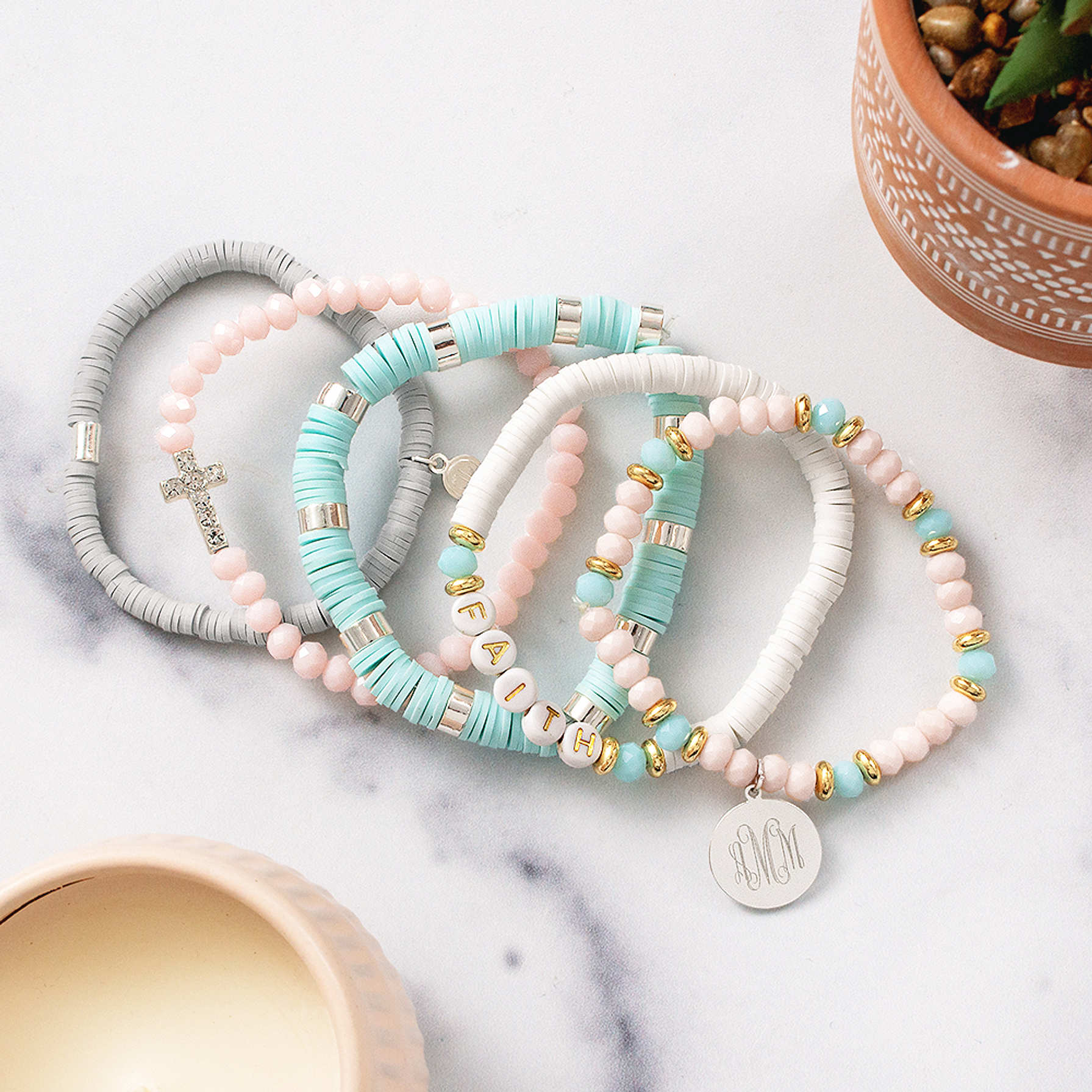 Engraved Beaded Faith Bracelet Stack — Marleylilly