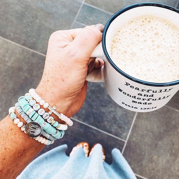 blush faith bracelet set with coffee mug