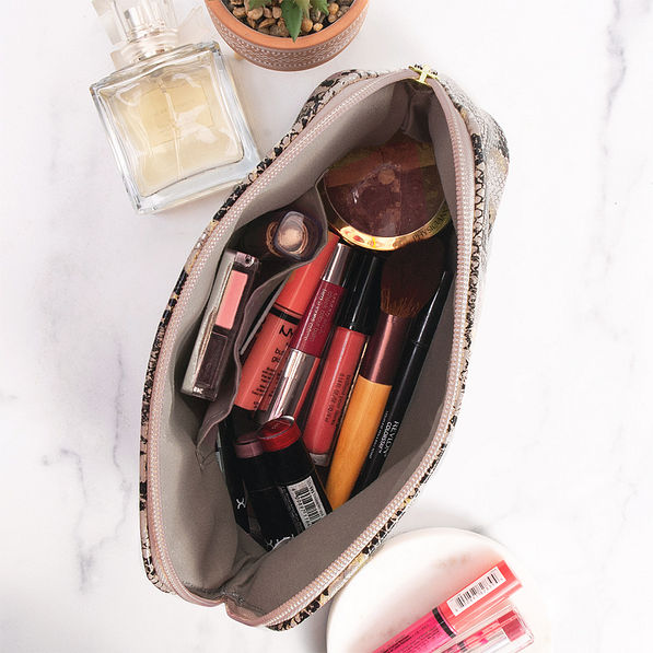 inside zippered cosmetic case with small pocket