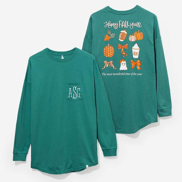 monogrammed fall t shirt in teal