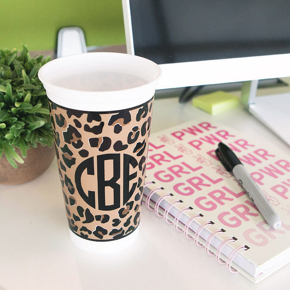 leopard monogrammed cup for work