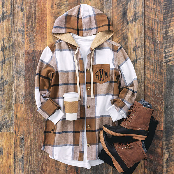 hickory/plaid shacket flatlay