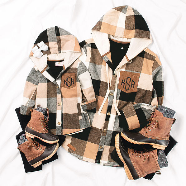 Mom and Me fall caramel plaid shackets ootd