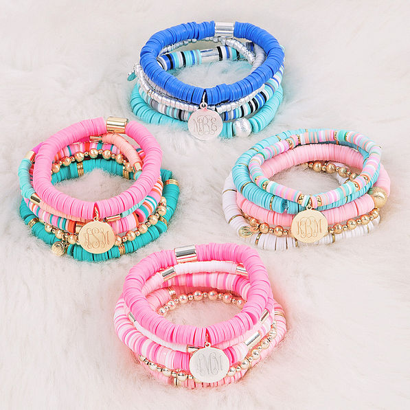 Valentine's Bracelets, Love Bracelets, Heishi Bracelet, Pink Stackable Bracelets Set of 5, Pink Clay Bead Bracelet, Bracelet Stack