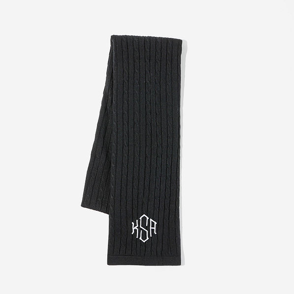 Monogrammed Cable Knit Scarf in Black