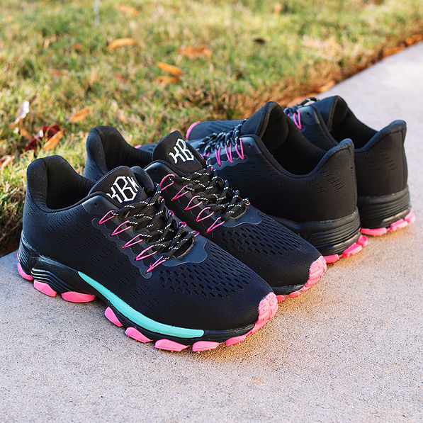Monogrammed Colorblock Sneakers on concrete