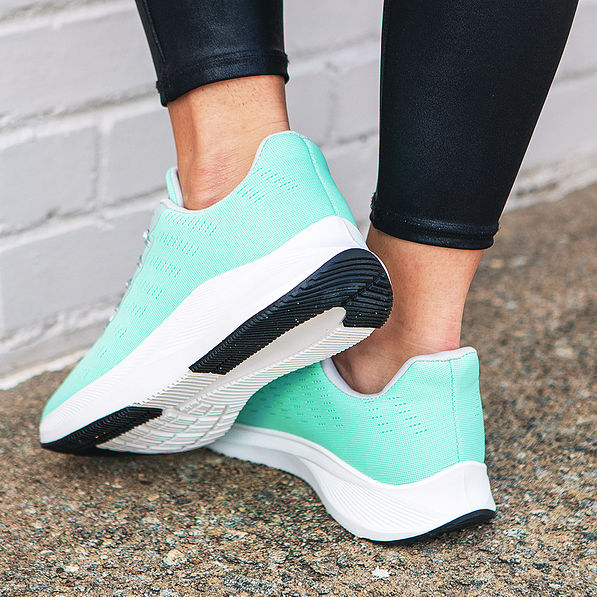 back of monogrammed mint sneakers