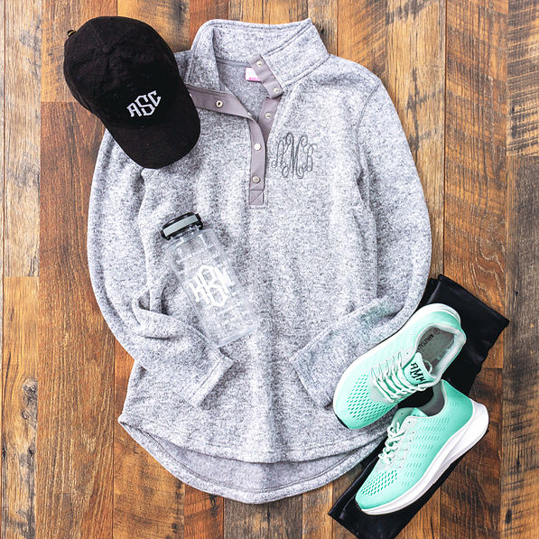 mint sneakers and grey pullover oufit