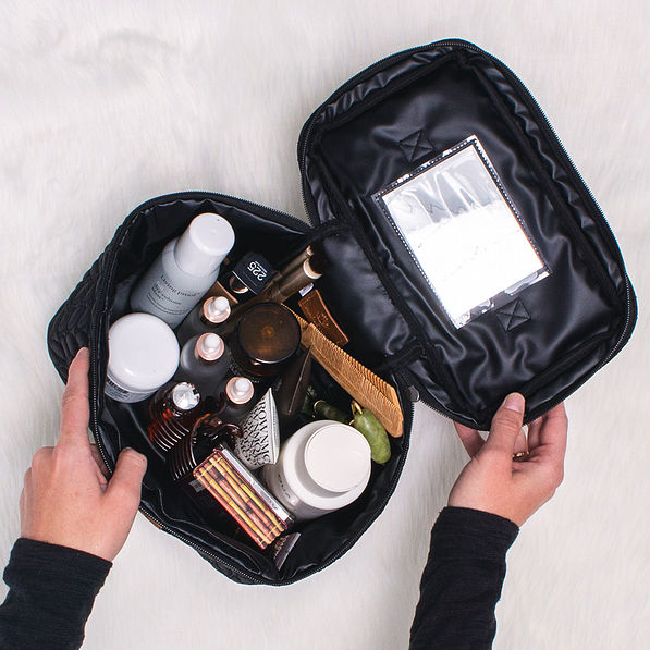 quilted travel train case inside shot