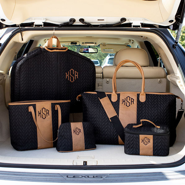 monogrammed quilted travel bag collection