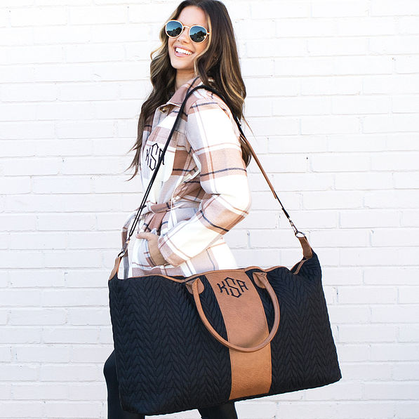 monogrammed travel bag using shoulder strap