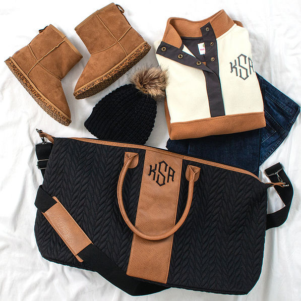monogrammed quilted travel bag spill shot