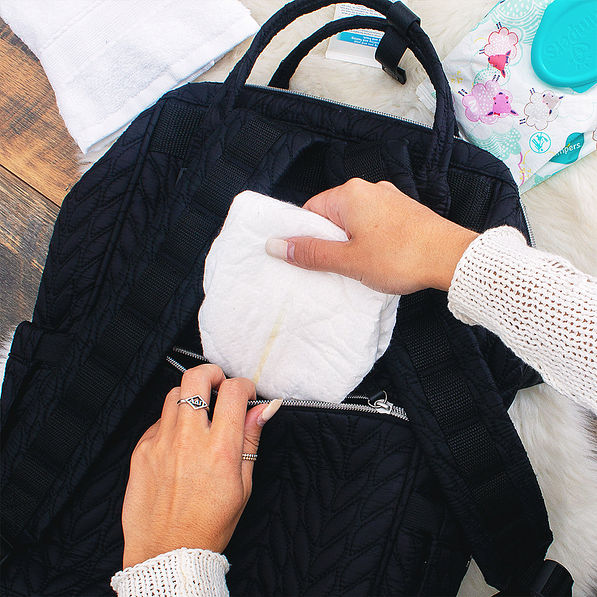 back pocket of quilted diaper backpack