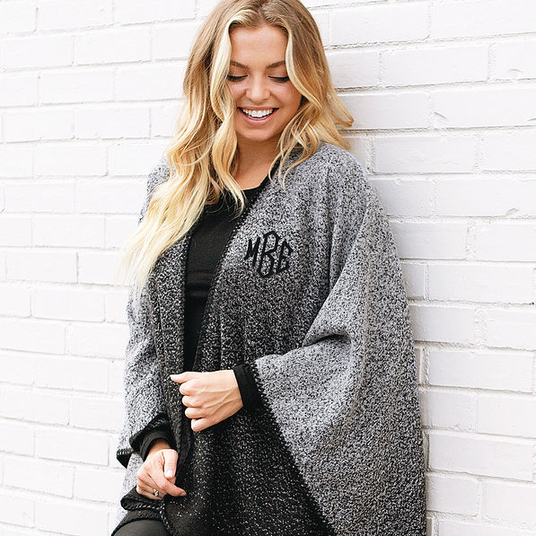 black ombre poncho with monogram