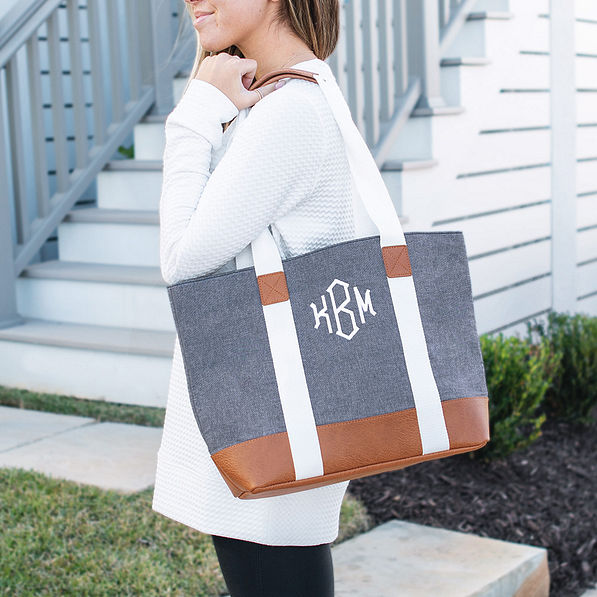 Holding Personalized Chambray Tote