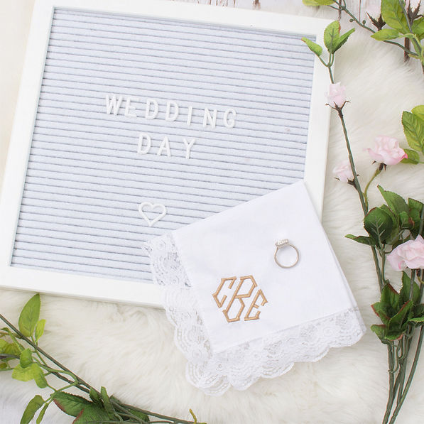 monogrammed bridal handkerchief with letterboard