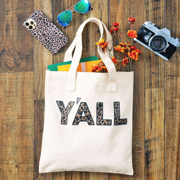 yall tote bag with leopard phone case
