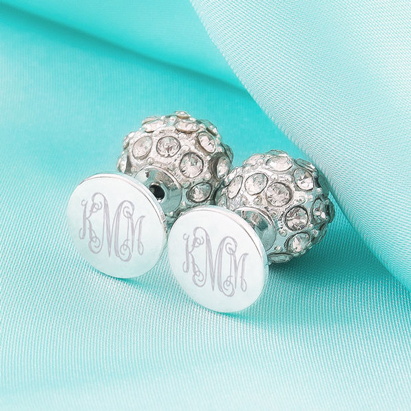 monogrammed silver rhinestone stud earrings set