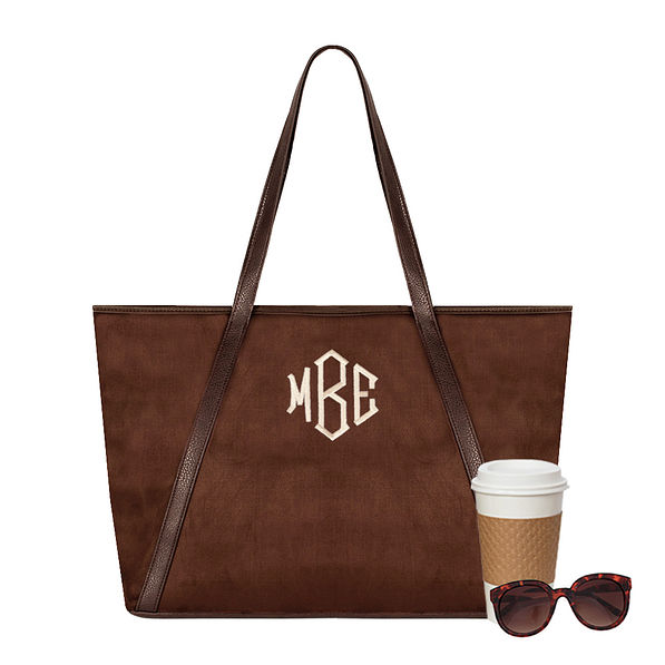 Monogrammed Suede Tote