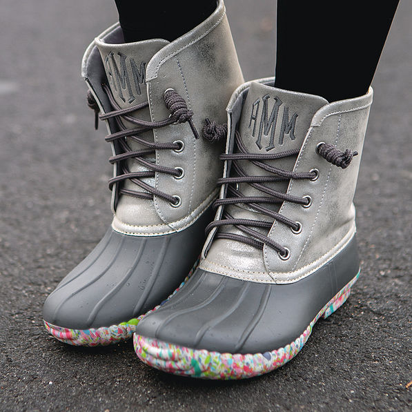 confetti duck boots on pavement