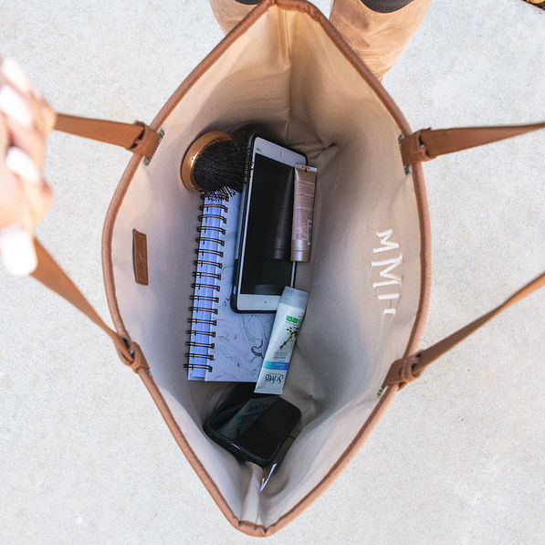Monogrammed Metallic Striped Tote Bag Inside