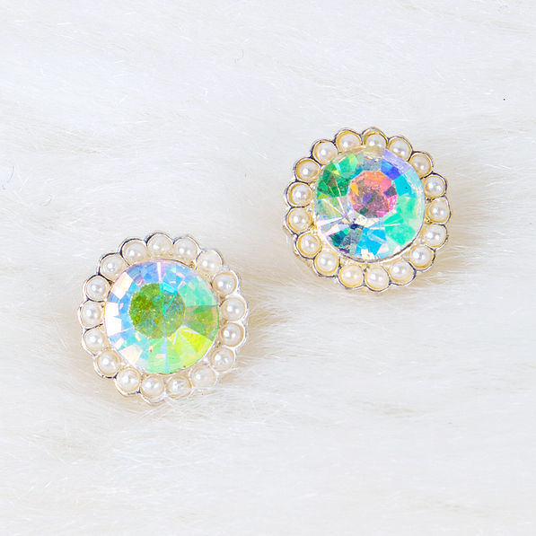 colorful iridescent pave stud earrings