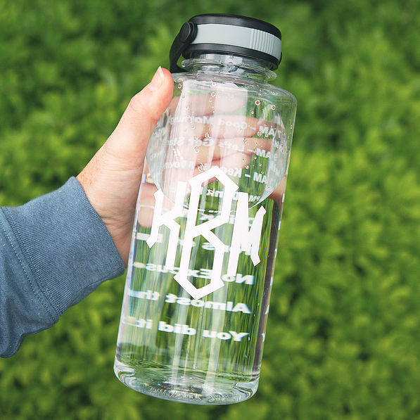 clear monogrammed water bottle with motivational phrases