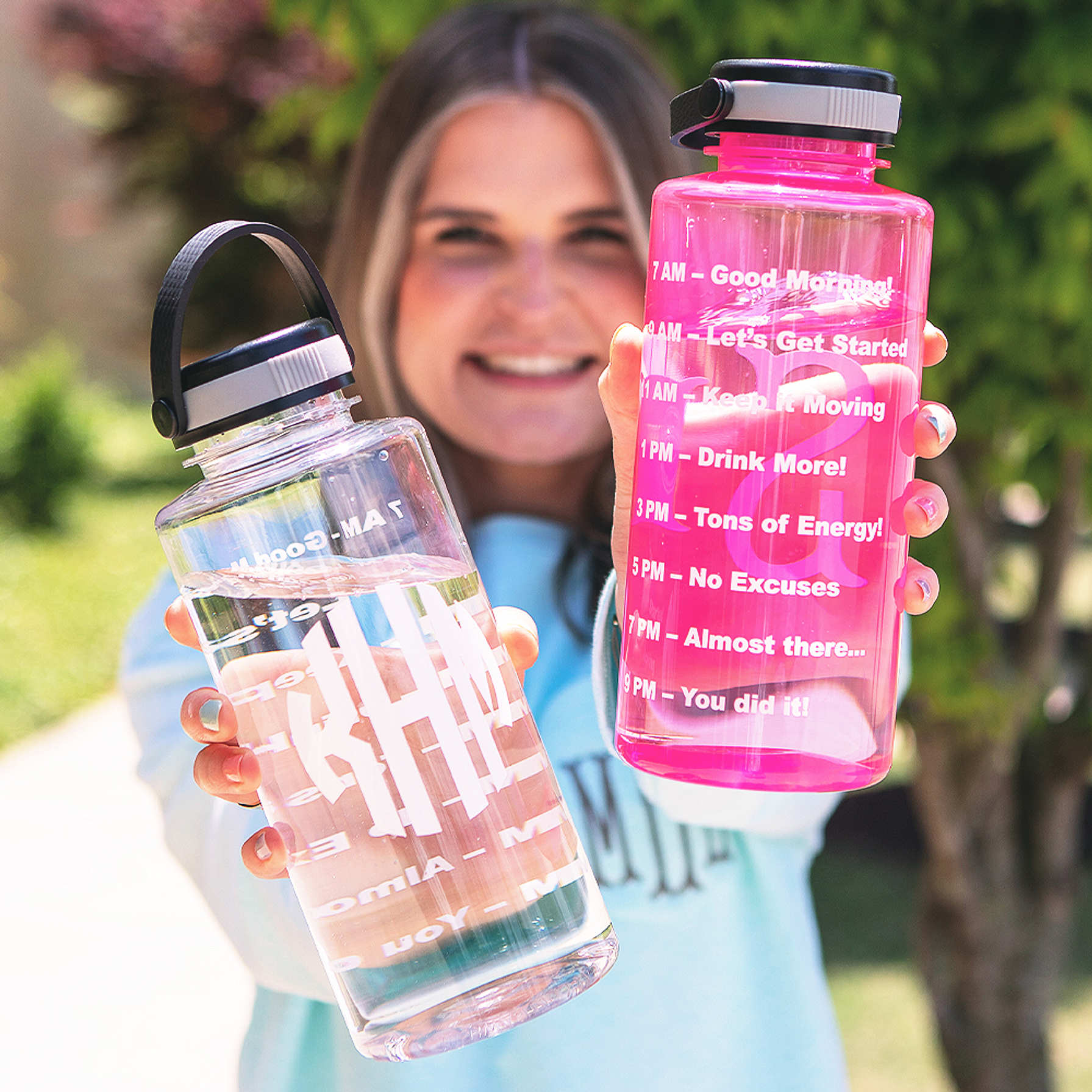 clear motivational water bottle