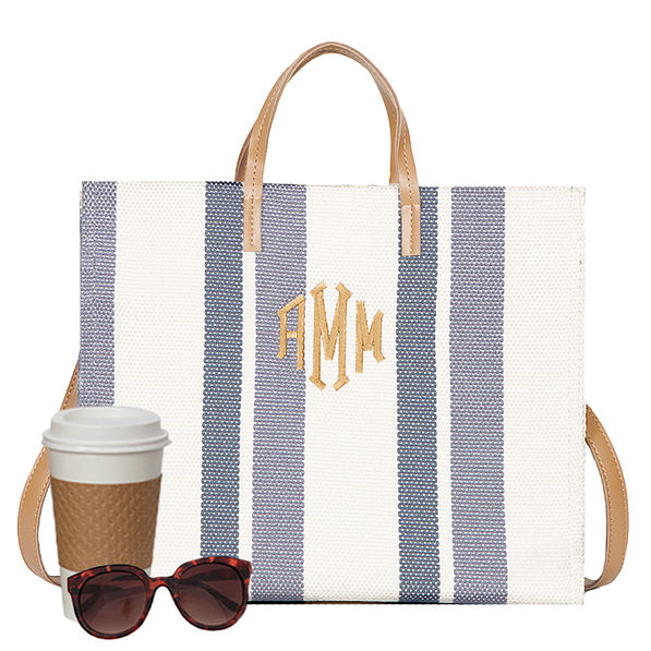 Monogrammed Striped Handbag