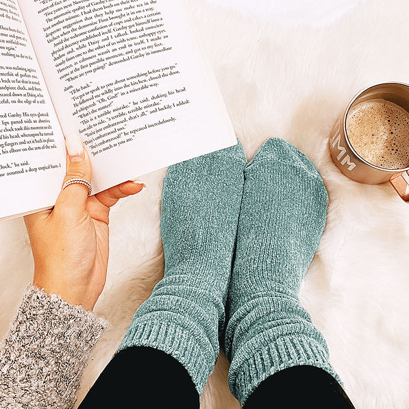 mint chenille socks with book