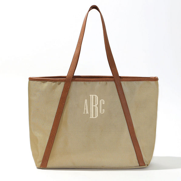 Monogrammed Nylon Tote Bag in khaki