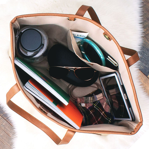 inside everyday tote with pocket and snap closure