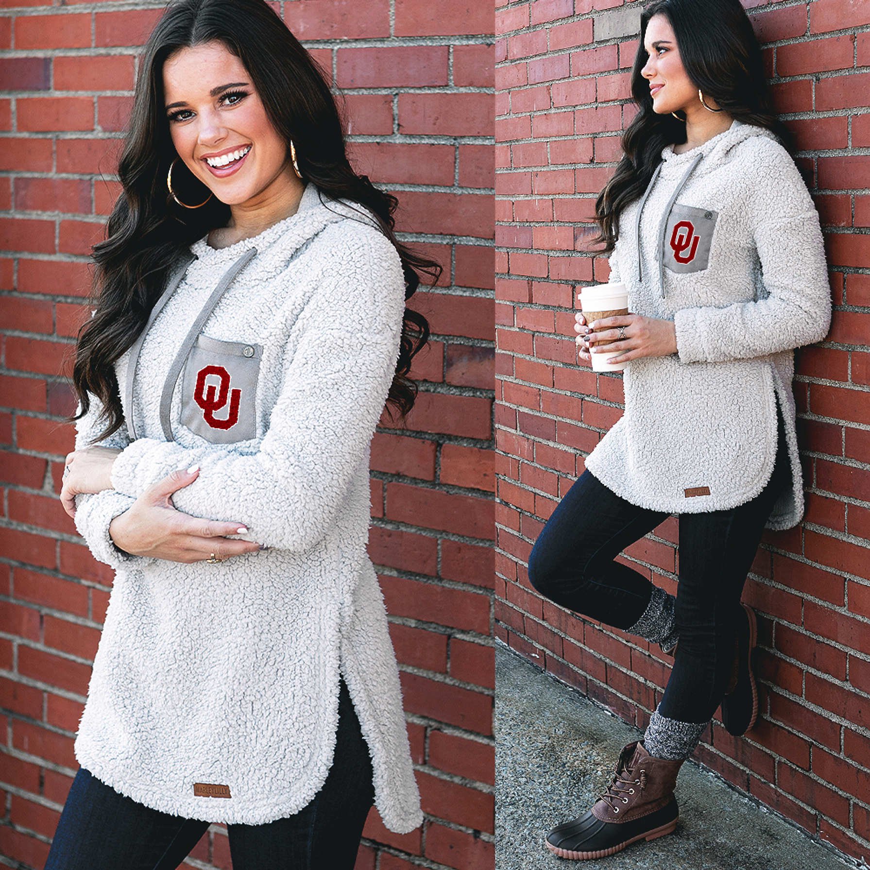 Oklahoma NCAA Sherpa Hoodie in Gray - Marleylilly