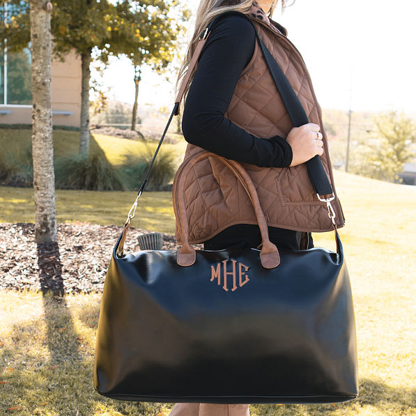monogrammed overnighter with adjustable shoulder strap