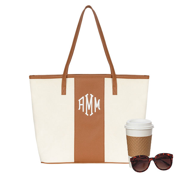 monogrammed canvas stripe tote