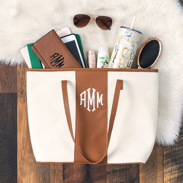 monogrammed canvas stripe with accessories